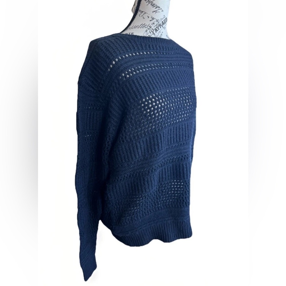 AllSaints Spitalfields Navy Blue Knit Crochet Acrylic Wool Alpaca Chunky Sweater